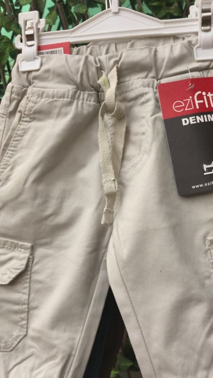 EziFit Cotton Cargo Pants Diaper Friendly Stretchable OffWhite – 0 TO 2Y