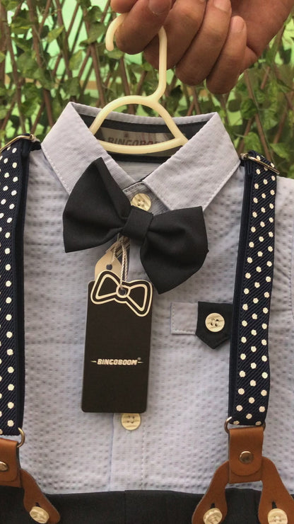 Baby Gentleman Romper Suit – Suspenders & Bow Tie (Imported) – 0 TO 18M