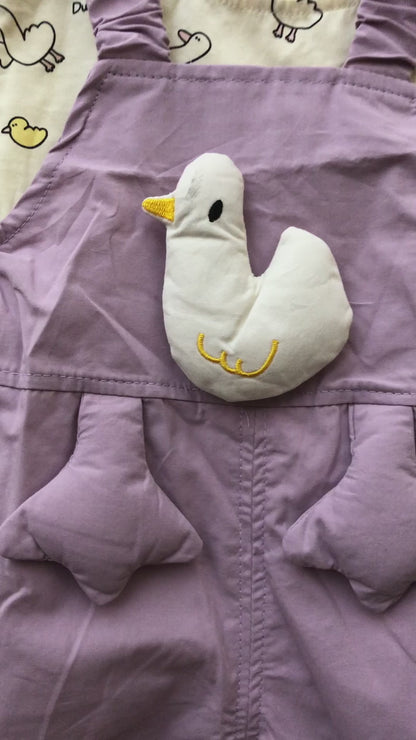 Imported Duck Print Dungaree Purple Romper Set 6M TO 4Y