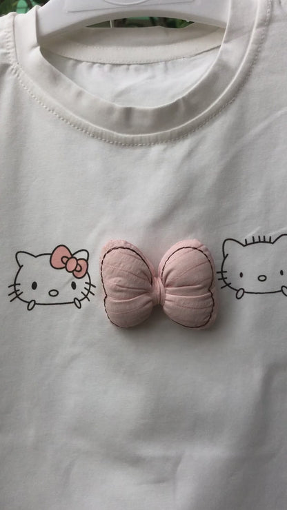Hello Kitty Flutter-Sleeve T-Shirt & Denim Shorts (White) – 1 to 5Y