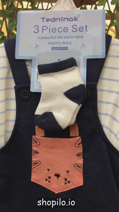 3 Piece Tiger Romper Set T Shirt Dungaree & Socks 3 to 24M