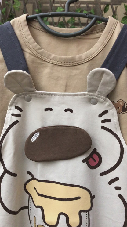 T-Shirt and Bear Dungaree Romper Set (Imported) – 6M to 24M