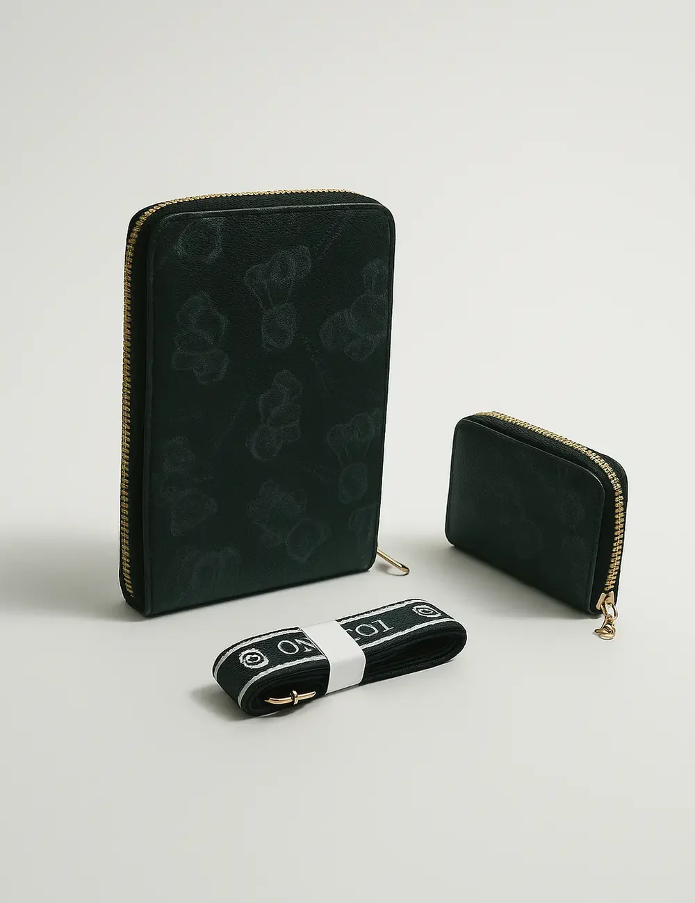 1. Ladies Zip Around Wallet Comes with Long Strap Mini Pocket Size Wallet three parts black color