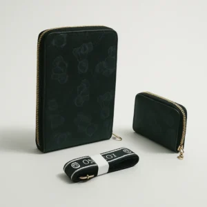 1. Ladies Zip Around Wallet Comes with Long Strap Mini Pocket Size Wallet three parts black color