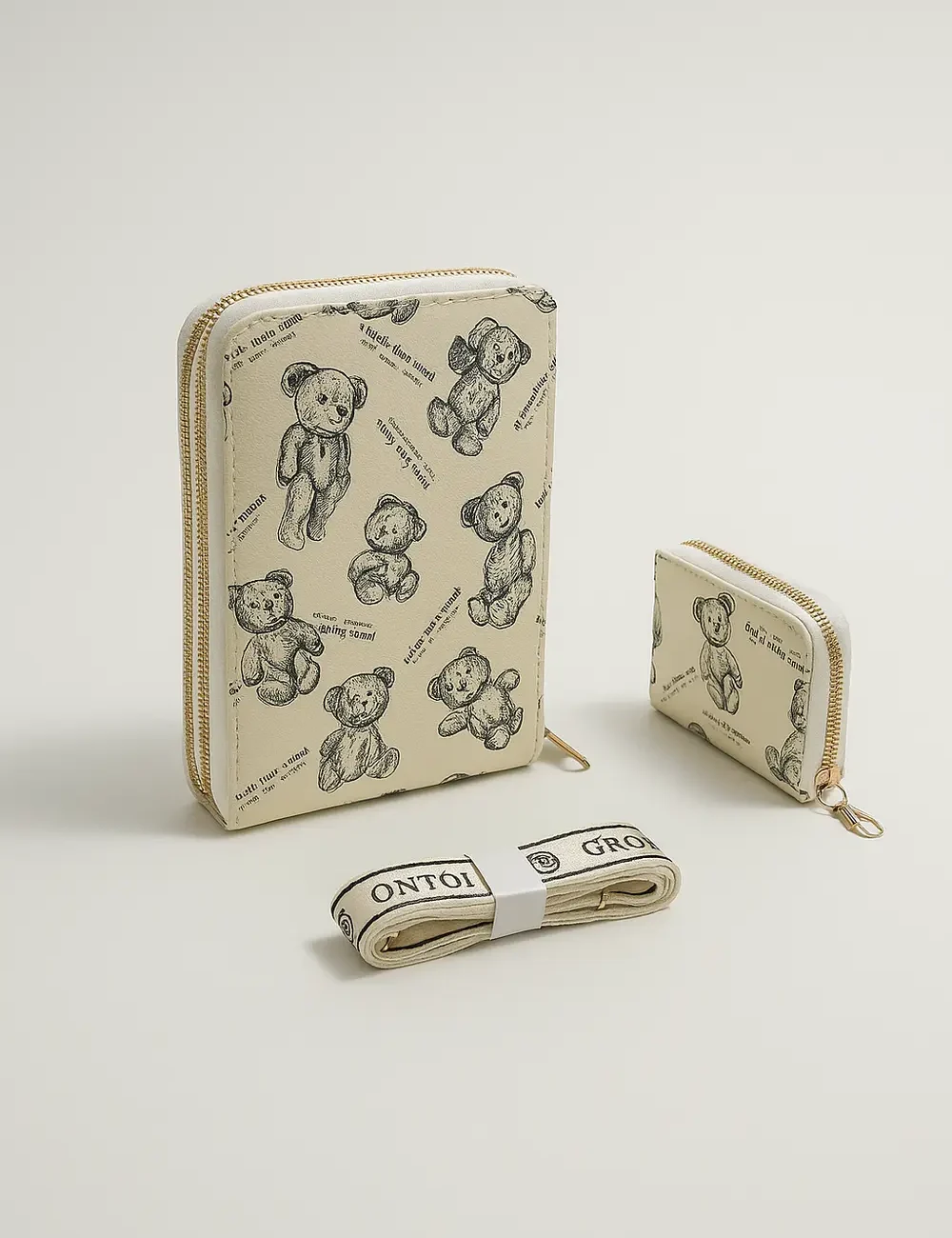 1. Ladies Zip Around Wallet Comes with Long Strap Mini Pocket Size Wallet three parts off white color