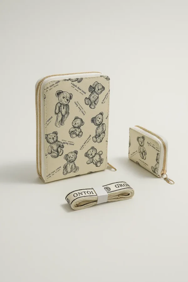 1. Ladies Zip Around Wallet Comes with Long Strap Mini Pocket Size Wallet three parts off white color