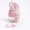 1000 ml - High Quality Imported Kids School Water Bottle - Straw, Extension & Strap – Leakproof, BPA light pink color with accessories