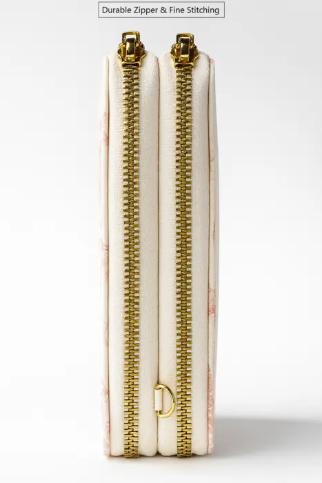 4. Ladies Zip Around Wallet Comes with Long Strap Mini Pocket Size Wallet side view zip and stiching quality