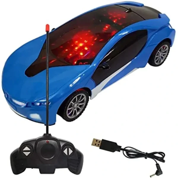Limit Spray & Smoke Function Rechargeable Remote Control High Speed 3D Famous Car With Lights And Left Right Turn Option blue