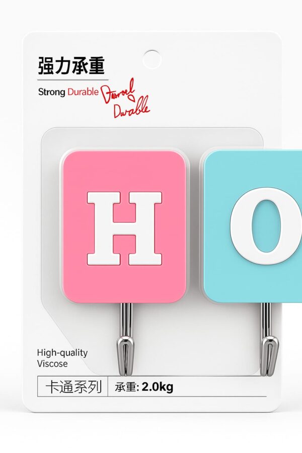 Pack of 4 self-adhesive wall hooks with 2Kg load capacity, ideal for home and office organization