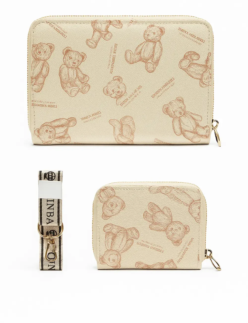 final 1 Ladies Zip Around Wallet Comes with Long Strap Mini Pocket Size Wallet standing view front image beige color
