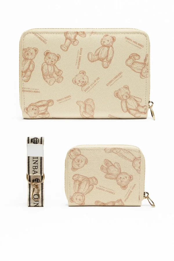 final 1 Ladies Zip Around Wallet Comes with Long Strap Mini Pocket Size Wallet standing view front image beige color