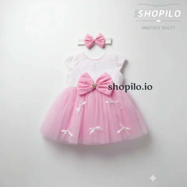 1 Baby Girl Pink Party Dress Newborn to Infant Gift Box 5 pieces 1 size only frock view (1)
