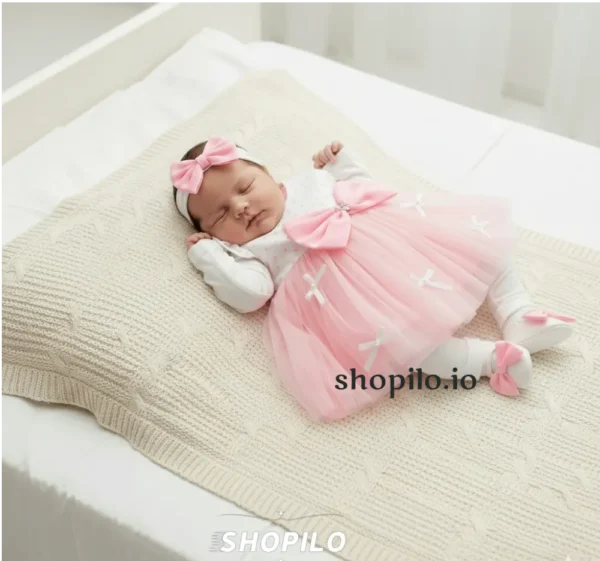 1 Baby Girl Pink Party Dress Newborn to Infant Gift Box 5 pieces 1 size only how it looks