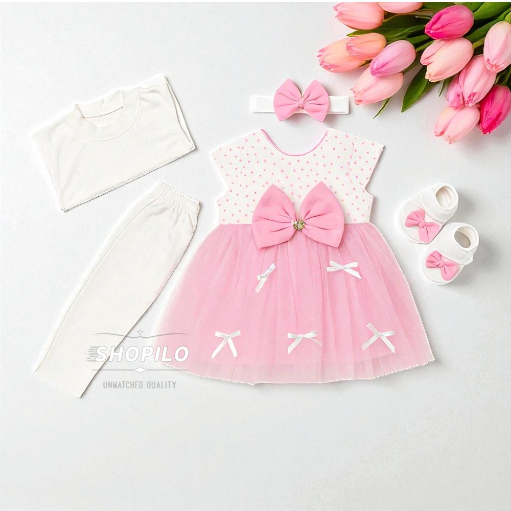 1 Baby Girl Pink Party Dress Newborn to Infant Gift Box 5 pieces 1 size only