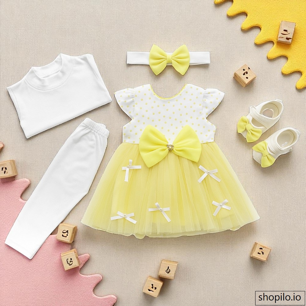 1 Baby Girl Yellow Party Dress Newborn to Infant Gift Box 5 pieces 2 sizes avialable - Copy