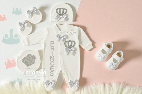 1 Newborn Baby Girl Gift Set 5 Piece Princess Outfit – Crown Design full set
