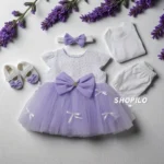 1 Newborn Gift Box – Baby Girl Light Purple Party Dress front image