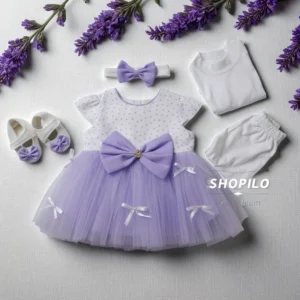 1 Newborn Gift Box – Baby Girl Light Purple Party Dress front image