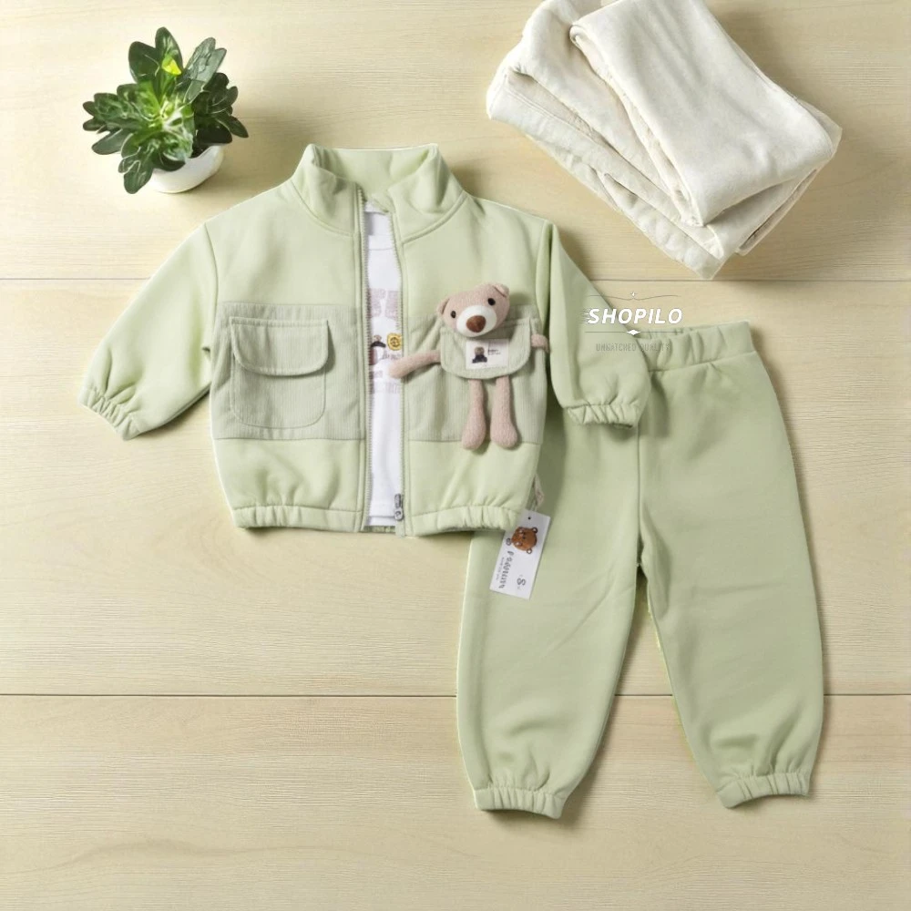 1 Piece Unisex Olive Printed Tracksuit - Adorable 3D Plush Bear Accent featured image