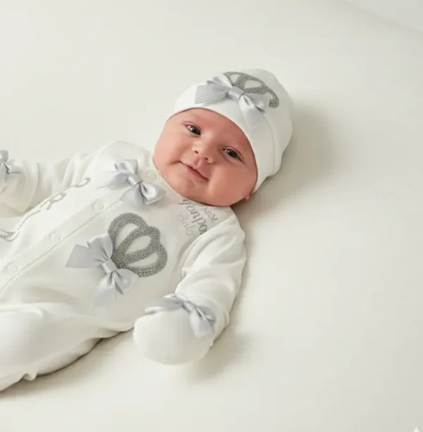 2 4 Newborn Baby Girl Gift Set 5 Piece Princess Outfit – Crown Design mittons pair how it looks