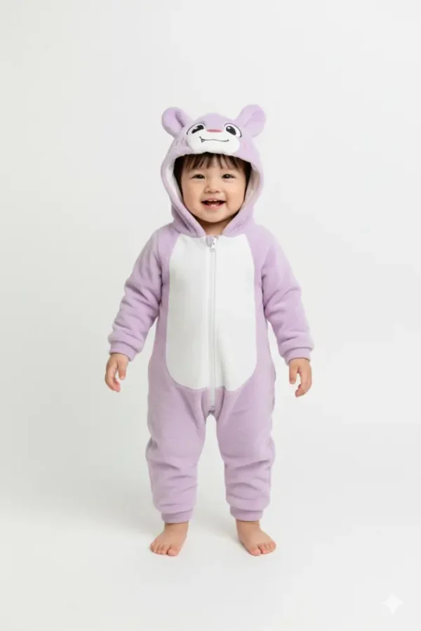 2 MICHLEY Flannel Baby Jumpsuit – Double Zipper Cute Animal Romper for Girls, Autumn & Winter Outfit how it looks