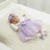2 Newborn Gift Box – Baby Girl Light Purple Party Dress how it looks wearing