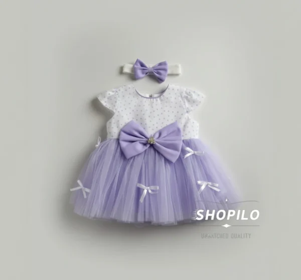 3 Newborn Gift Box – Baby Girl Light Purple Party Dress frock closer view