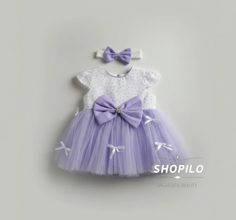 3 Newborn Gift Box – Baby Girl Light Purple Party Dress frock closer view