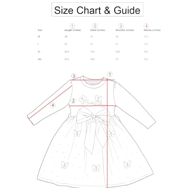 6 Adorable Cotton Blend Frock & Party Dress for Girls – Knee Length - 4 Sizes Beige siz chart and guide