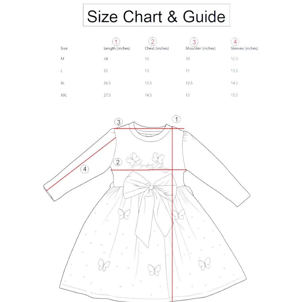 6 Adorable Cotton Blend Frock & Party Dress for Girls – Knee Length - 4 Sizes Beige siz chart and guide