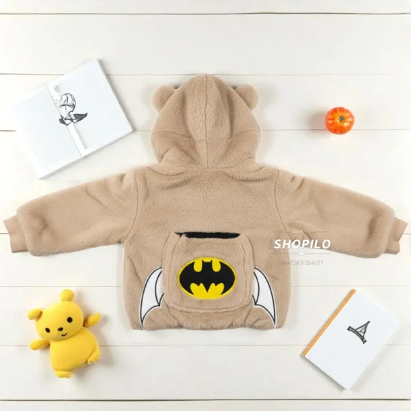 Adorable Flannel Baby Jacket with Hood & Ears – Batman Logo for Boys & Girls backside view