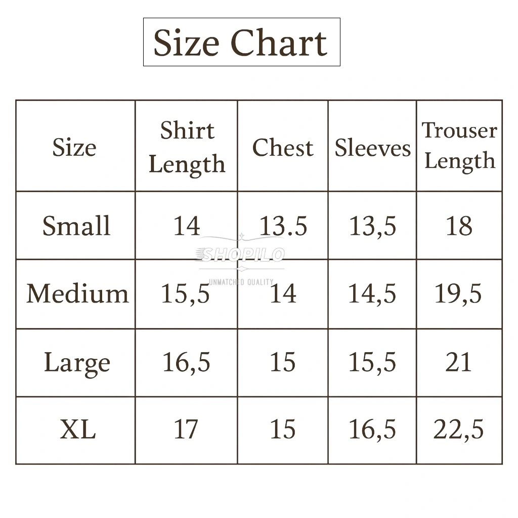 Adorable Imported Tracksuit Set – Lion Cub Theme - 4-Piece size chart