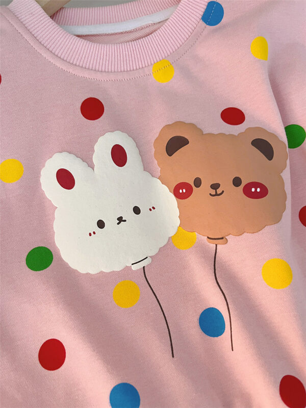 Autumn Korean Girls Polka Dot Sweat Shirt & Denim Jeans Set – Cotton Top Outfit characters