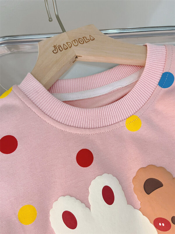 Autumn Korean Girls Polka Dot Sweat Shirt & Denim Jeans Set – Cotton Top Outfit neck