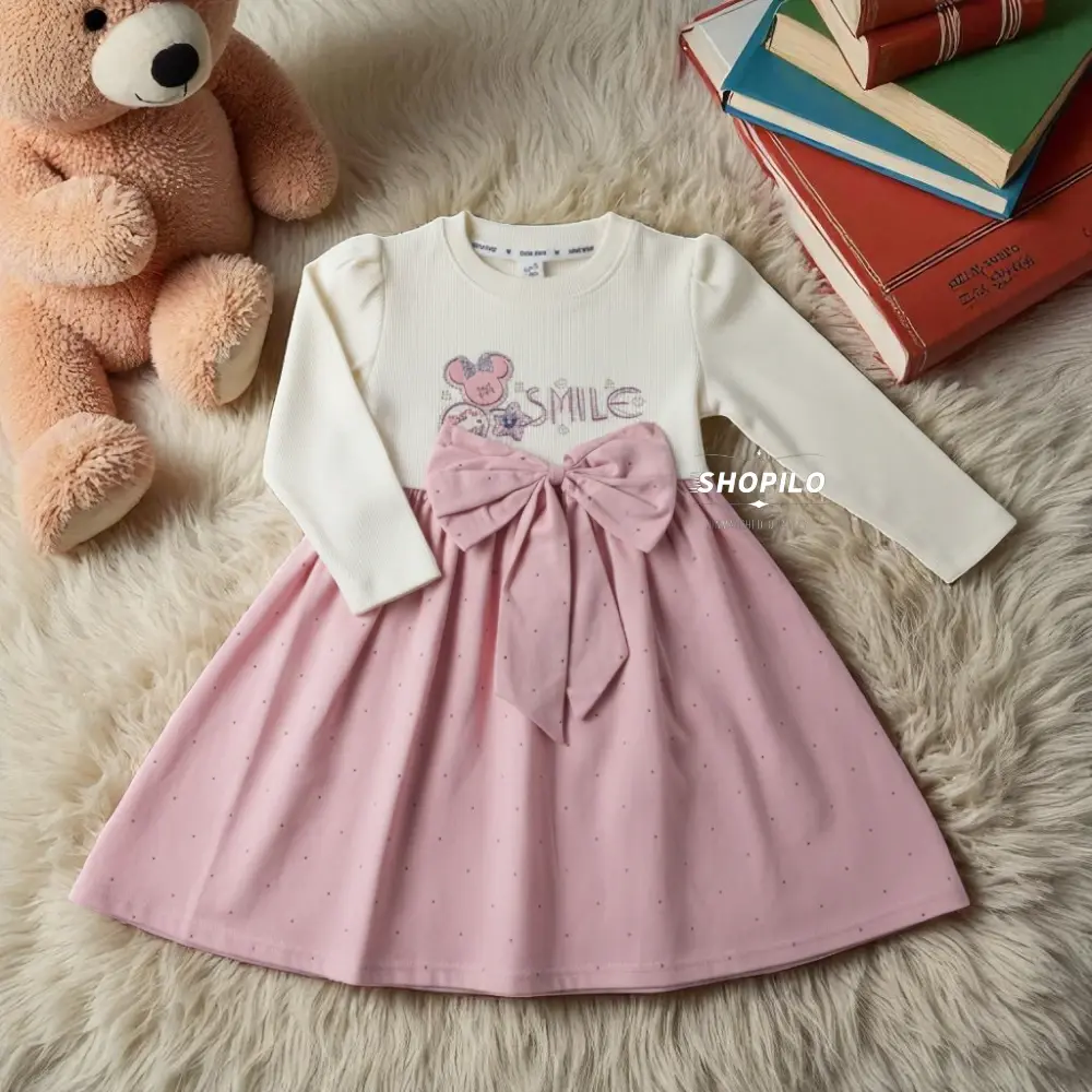 Hone Baby Smile Frock for Girls – Adorable Pink Party Dress, Knee Length, Cotton Blend Outfit front view