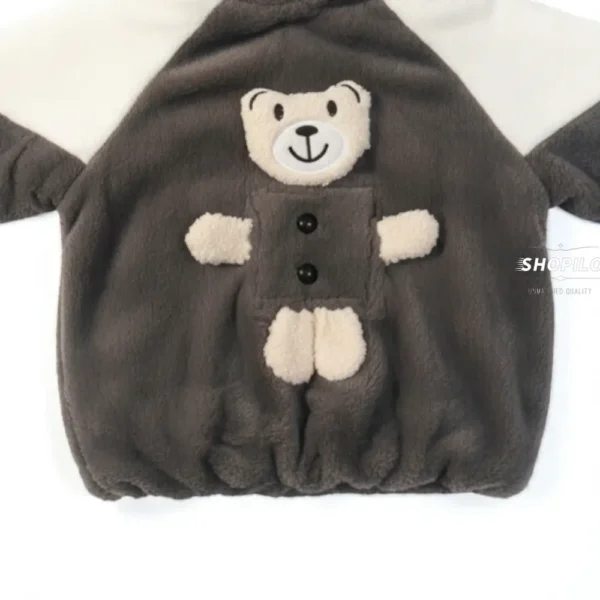 Imported Winter Hoodie Jacket for Kids – Hood & Bear Patch Design – Warm Outerwear backside
