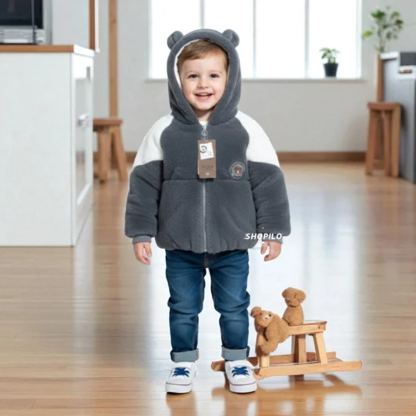 Imported Winter Hoodie Jacket for Kids – Hood & Bear Patch Design – Warm Outerwear how it looks