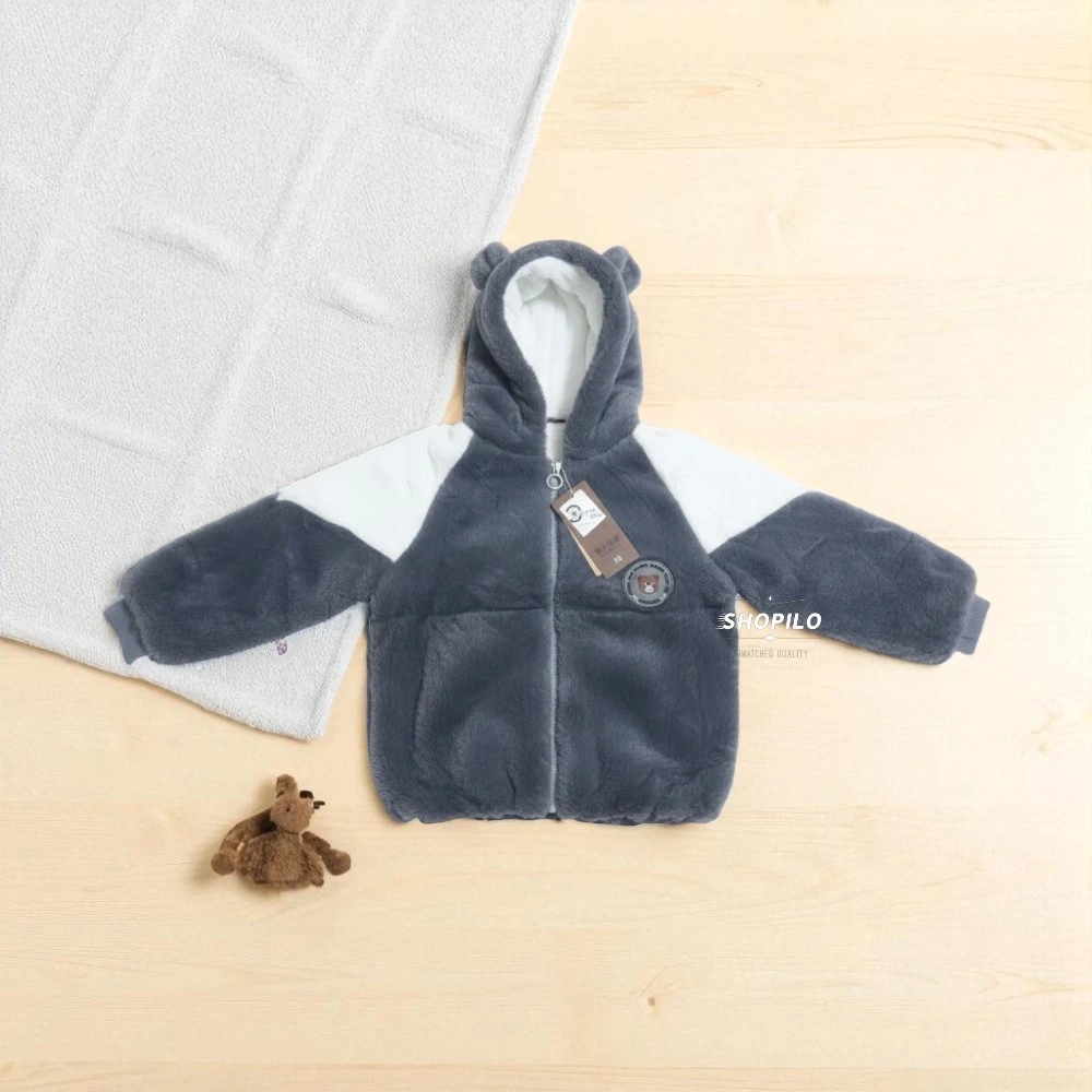 Imported Winter Hoodie Jacket for Kids – Hood & Bear Patch Design – Warm Outerwear zip closed view