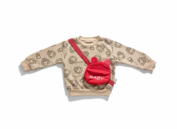 Toddler Boys Cartoon Bear Print Sweatshirt & Denim Pants Set – 2Pcs Baby Outfit - Imported shirt