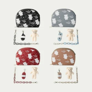 Women’s Semi-Circular Zip Wallet with 4 Compartments - 4 PCS Handbag, Strap, Chain & Bear all 4 colors