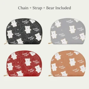 Women’s Semi-Circular Zip Wallet with 4 Compartments - 4 PCS Handbag, Strap, Chain & Bear all four color main image