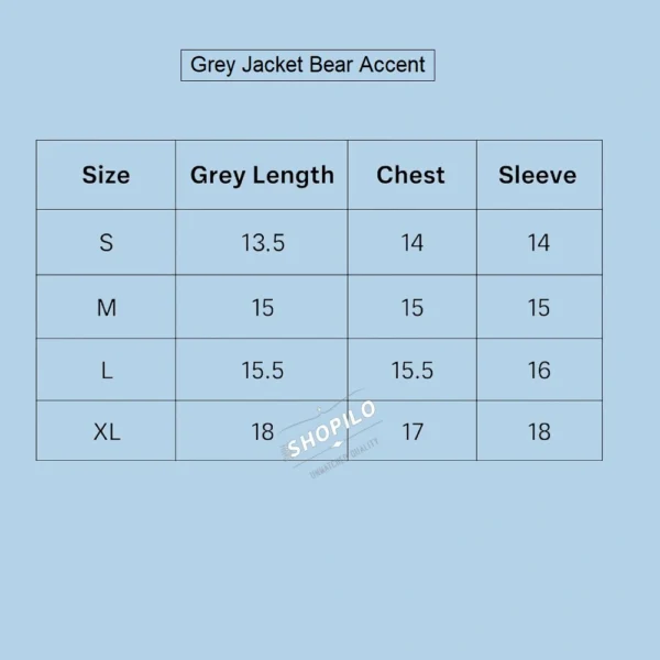 hoodie jacket bear accent size chart