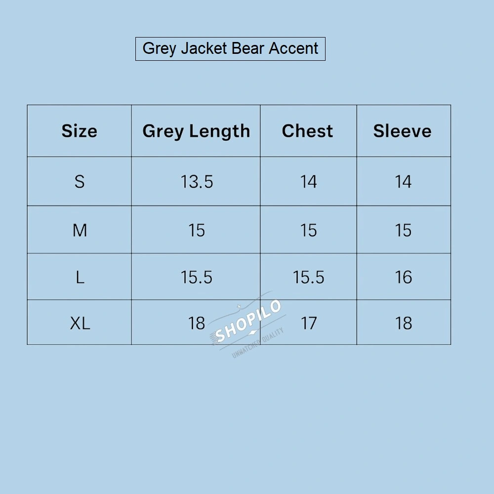 hoodie jacket bear accent size chart