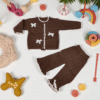 Imported Baby Girl Winter Suit with Bows - Brown – Full Sleeves Two-Piece Outfit main front image featured