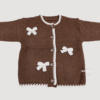 Imported Baby Girl Winter Suit with Bows - Brown – Full Sleeves Two-Piece Outfit shirt front closeup (1)
