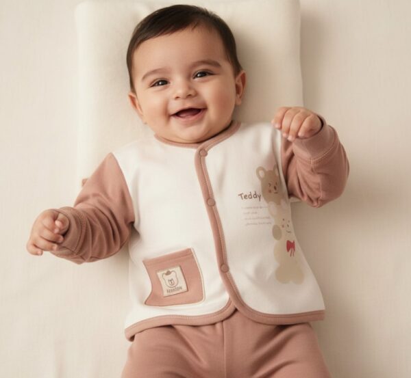 Imported Baby Winter Suit Choclate Brown - Teddy Bear Accent – 2 Piece Warm Outfit Set how it looks