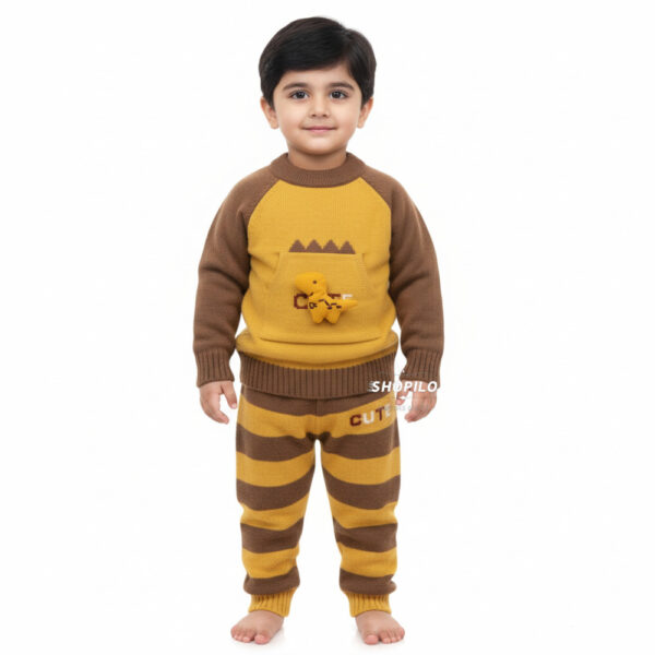 Imported Knitted Dino Sweater & Pants Set for Toddlers – Warm Winter Outfit how it looks