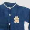 Imported Knitted Winter Baby Romper – Woolen Jumpsuit Blue - Cute Teddy Patch character closeup view
