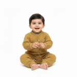Imported Knitted Winter Baby Romper – Woolen Jumpsuit Mustard - Cute Teddy Patch how it looks